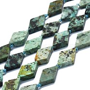 Natural African Turquoise(Jasper) Beads Strands, Rhombus, 20~22x12~13x4~5mm, Hole: 1mm, about 19pcs/strand, 16.73''(42.5cm)(G-245-E01-02)