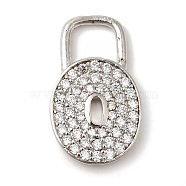 Rack Plating Brass Micro Pave Cubic Zirconia Pendants, Cadmium Free & Lead Free, Long-Lasting Plated, Lock, Platinum, 25x15x2mm, Hole: 6x7mm(KK-A229-26P)