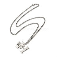 201 Stainless Steel Necklace, Letter H, 23.74 inch(60.3cm) p: 26x35x1.3mm(NJEW-Q336-01H-P)