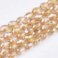 Electroplate Glass Beads Strands, AB Color Plated, Faceted, Teardrop, Goldenrod, 7.5~8x6mm, Hole: 1mm, about 66~68pcs/strand, 22.6 inch(EGLA-T013-05J)