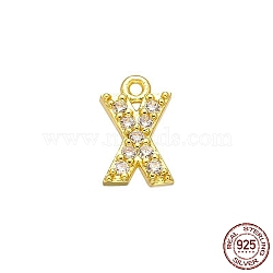 Real 18K Gold Plated 925 Sterling Silver Micro Pave Clear Cubic Zirconia Charms, Initial Letter, Letter X, 9x5x1mm, Hole: 0.9mm(STER-P054-10G-X)