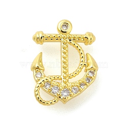 Rack Plating Brass Micro Pave Cubic Zirconia Charms, Long-Lasting Plated, Lead Free & Cadmium Free, Anchor & Helm, Real 18K Gold Plated, 12x9x1.5mm(KK-S396-55G)