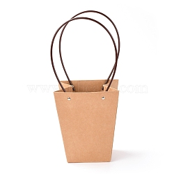 Trapezoid Kraft Paper Gift Bags with Plastic Haddles, BurlyWood, 39.4x17x1.9cm(CARB-P007-A04-A)