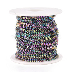 Ion Plating(IP) 304 Stainless Steel Twisted Chains, Curb Chains, Unwelded, with Spool, Rainbow Color, bout 32.8 Feet(10m)/roll, 4.0x3x1mm, 66x61mm(CHS-D028-03M-C01)