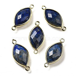 Natural Lapis Lazuli Faceted Connector Charms, Rack Plating Brass Horse Eye Links, Golden, 25x11.5x5.5mm, Hole: 1.6mm(G-K347-03G-03)