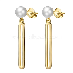 925 Sterling Silver Oval Dangle Stud Earrings with Pearl Beaded, with S925 Stamp, Golden, 33mm(EJEW-P231-23G)