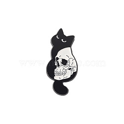 Cat Theme Enamel Pin, Black Tone Alloy Badge for Backpack Clothes, Skull, 27x10mm(PW-WG97473-03)
