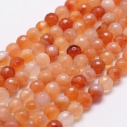 Natural Red Agate Beads Strands, Faceted, Round, 4mm, Hole: 0.8mm, about 96pcs/strand, 14.9 inch~15.1 inch(X-G-D840-34-4mm)