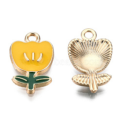 Eco-Friendly Zinc Alloy  Pendants, with Enamel, Flower, Cadmium Free & Nickel Free & Lead Free, Golden, Gold, 19.5x11.5x3mm, Hole: 2mm(ENAM-R051-06-02G-NR)