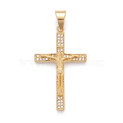 Easter 304 Stainless Steel Big Pendants, with Crystal Rhinestone, Crucifix Cross, Golden, 56x33.5x6.5mm, Hole: 7.5x11.5mm(STAS-I163-016G)