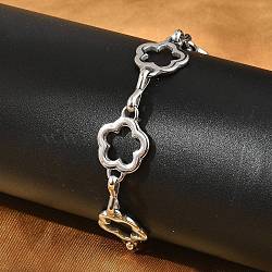 304 Stainless Steel Flower Link Chains Bracelets for Men & Women, Stainless Steel Color, 8-1/8 inch(20.7cm)(BJEW-D042-42P)