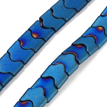 Synthetic Non-magnetic Hematite Beads Strands, Long-Lasting Plated, Matte Style, Wave Shape, 2-Hole, Blue Plated, 7.5~8x8x3mm, Hole: 1mm, about 68pcs/strand, 15.35''(39cm)