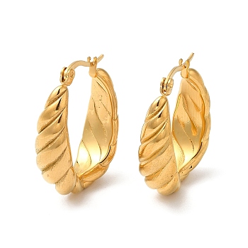 Ion Plating(IP) 304 Stainless Steel Grooved Oval Hoop Earrings, Real 18K Gold Plated, 28x8.5mm