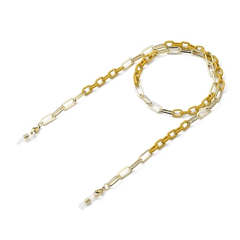 Eyeglasses Chains, Neck Strap for Eyeglasses, with Cellulose Acetate(Resin) & Iron Paperclip Chains, 304 Stainless Steel Lobster Claw Clasps and Rubber Loop Ends, Light Gold, Gold, 27.36~27.76 inch(69.5~70.5cm)