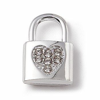 Alloy Crystal Rhinestone Pendants, Lock with Heart Charm, Platinum, 15x9.5x3.5mm, Hole: 5x5mm