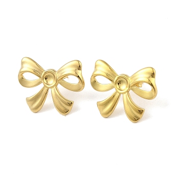 Ion Plating(IP) 304 Stainless Steel Stud Earrings for Women, Bowknot, Real 18K Gold Plated, 20x28mm