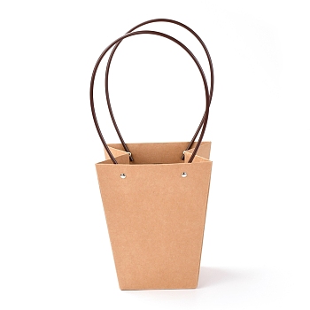 Trapezoid Kraft Paper Gift Bags with Plastic Haddles, BurlyWood, 39.4x17x1.9cm
