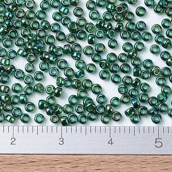 MIYUKI Round Rocailles Beads, Japanese Seed Beads, 11/0, (RR289) Transparent Emerald AB, 2x1.3mm, Hole: 0.8mm, about 5500pcs/50g