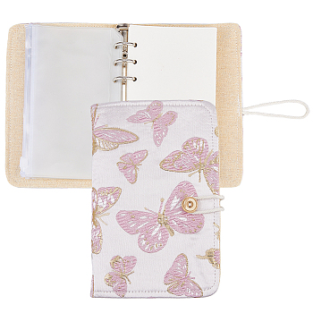 Cloth Loose-leaf Planner Notebook, Binder Cover with 180 Pages Lined Paper, 10Pcs PVC Binder Bags, Pink, 187x120x25mm