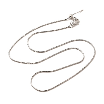 1mm Rack Plating Brass Snake Chain Adjustable Slider Necklaces for Women Men, Cadmium Free & Lead Free, 901 Stainless Steel Clasp, Long-Lasting Plated, Platinum, 17.91 inch(45.5cm)