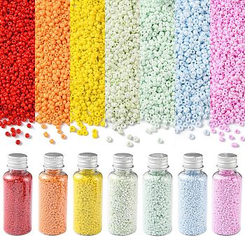 23338Pcs 7 Style Round Glass Seed Beads, Opaque Colours Seed, Small Craft Beads for DIY Jewelry Making, Mixed Color, 2~3x1.5~2mm, Hole: 0.8~1mm, about 3334Pcs/style