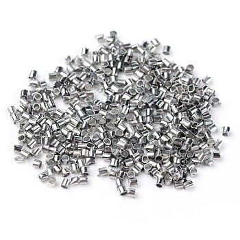 Brass Crimp Beads, Cadmium Free & Lead Free, Tube, Platinum, 1.5x1.5mm, Hole: 1mm