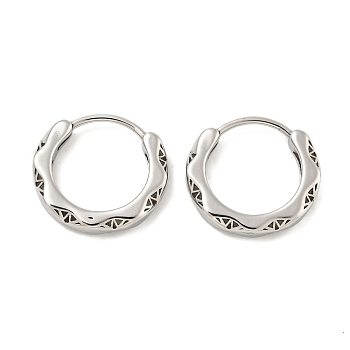 316 Surgical Stainless Steel Hoop Earrings, Ring, Antique Silver, 14x15mm