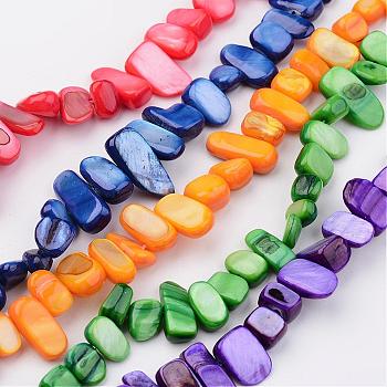 Natural Shell Bead Strands, Dyed, Nuggets, Mixed Color, 7~22x6~9x4~6mm, Hole: 1mm, about 52pcs/strand, 15.2 inch