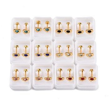 Heart Crystal Rhinestone Ear Fake Plugs, 304 Stainless Steel Piercing Stud Screw Earrings for Women, Golden, 7.5x7mm, Pin: 1mm