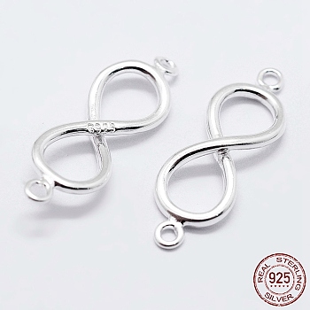 925 Sterling Silver Links, Infinity, with S925 Stamp, Silver, 18.5x6x2mm, Hole: 1mm
