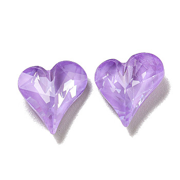 Glass Rhinestone Cabochons, Point Back & Back Plated, Faceted, Heart, Purple Velvet, 12x12x5mm