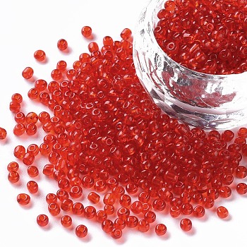 Glass Seed Beads, Transparent, Round, Red, 8/0, 3mm, Hole: 1mm, about 666 beads/30g
