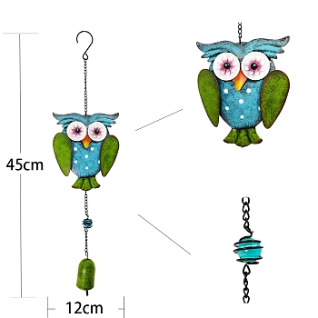 Painted Glass Pendant Decorations, Iron Wind Chime, for Garden Outdoor Decors, Owl, 450x120mm