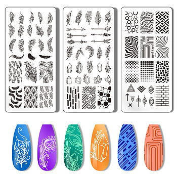 Stainless Steel DIY Nail Art Templates, Template Tool, Rectangle, Feather, 12x6cm, 3pcs/set