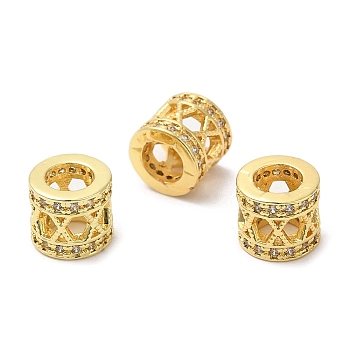 Rack Plating Brass Cubic Zirconia European Beads, Large Hole Beads, Cadmium Free & Lead Free, Long-Lasting Plated, Hollow Column, Golden, 8x7mm, Hole: 5mm