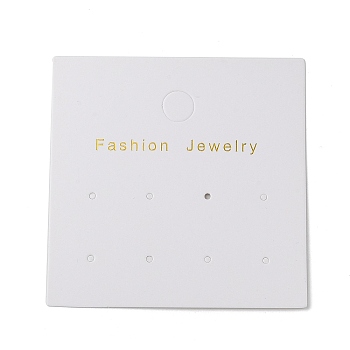 Square Paper Earring Display Cards, Hold up to 4 Pairs Earring Studs, White, 8x8x0.05cm, Hole: 10mm and 1.8mm