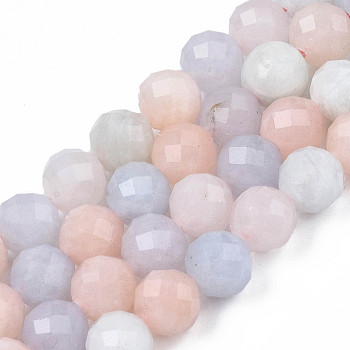 Natural Morganite Beads Strands, Faceted, Round, 8mm, Hole: 1mm, about 48~49pcs/strand, 14.76 inch~15.12 inch(37.5cm~38.4cm)