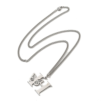 201 Stainless Steel Necklace, Letter H, 23.74 inch(60.3cm) p: 26x35x1.3mm