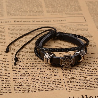Imitation PU Leather Multi-strand Bracelets(BJEW-O129-12)-2