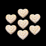ABS Plastic Imitation Pearl Beads, Golden Metal Enlaced, Heart & Flower, Creamy White, 14x17x9.5mm, Hole: 2.4mm, about 442pcs/500g(PL-N007-36)