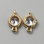 Brass Pave Clear Cubic Zirconia Connector Charms, Geometric Links, Golden, Flat Round, 8.5x5x2.5mm, Hole: 0.8mm(KK-WH0062-71B-G)