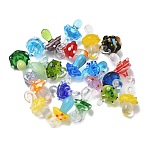 Handmade Lampwork Pendants, Bumpy, Mushroom, Mixed Color, 24.5~29.5x15~18.5mm, Hole: 2~5mm(LAMP-M021-01V)