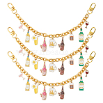 3Pcs Oktoberfest Alloy Enamel Bear Pendant Aluminum Bag Decorative Chains, Golden, Colorful, 300mm(HJEW-HS00108)