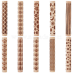 10Pcs 10 Styles Wood Rolling Pin, for Baking Embossed Cookies, Kitchen Tool, Mixed Shapes, 100~101x15mm, 1pc/style(AJEW-GF0014-29)
