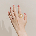 1Pc Ion Plating(IP) 304 Stainless Steel Oval Cuff Finger Rings for Women, with Round Plastic Imitation Pearl, Golden, 23mm, US Size 6(16.5mm), 1pc/set(RJEW-LP0002-78)