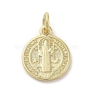 Brass Charms, with Jump Ring, Flat Round, Real 14K Gold Plated, 14x11.5x1.5mm, Hole: 3.2mm(KK-E091-03G)