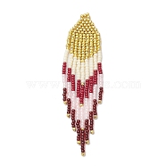 Seed Beads Pendants, with Nylon Thread, Rhombus, Red, 85x20x2.2mm, Hole: 2mm(PALLOY-MZ00221)