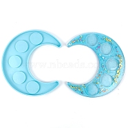 Crescent Moon Shot Glass Tray Silicone Mold, Wine Glass Holder Tray Resin Casting Molds, for UV Resin & Epoxy Resin Craft Making, Deep Sky Blue, 205x185x10.5mm, Flat Round Tray: 39mm(DIY-I089-01)