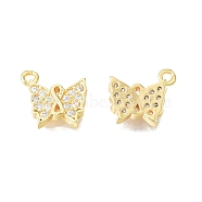 Brass Pave Clear Cubic Zirconia Charms, Nickel Free, Butterfly, Real 18K Gold Plated, 9x9.5x2mm, Hole: 1.2mm(KK-N231-316LG)