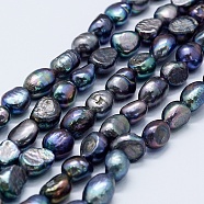 Natural Cultured Freshwater Pearl Beads Strands, Dyed, Potato, Midnight Blue, 8~10x7~8x7~8mm, Hole: 0.5mm, about 36pcs/strand, 13.58 inch(34.5cm)(PEAR-K004-02B)